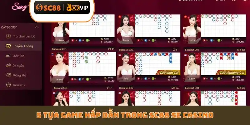 5 tựa game hấp dẫn trong SC88 SE Casino